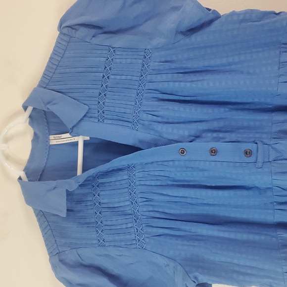 Anthropologie Tiered Mini Dress Size Medium Blue Lined Cotton - Picture 6 of 15